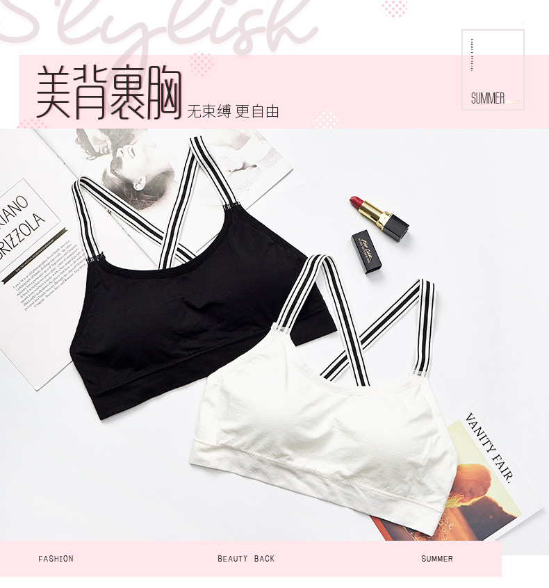 Wholesale of new beautiful back-hugging black and white striped strapless seamless halter top and one-piece cushioned women's underwear detail image 1