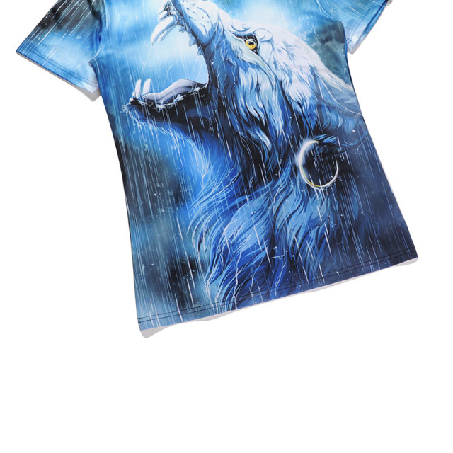 Summer New Creative Wolf Head Totem 3D Printed T-shirt Street