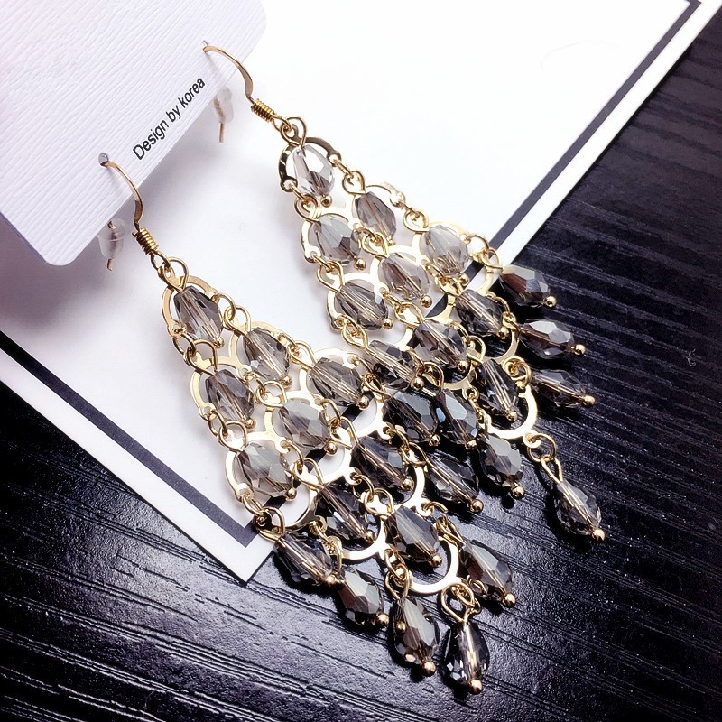 Tassel   Geometry Long Crystal Exaggerated Earrings Wholesale Nihaojewelry display picture 2