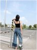 Fashion High-waist Grinding White Gradual Edge Jeans   