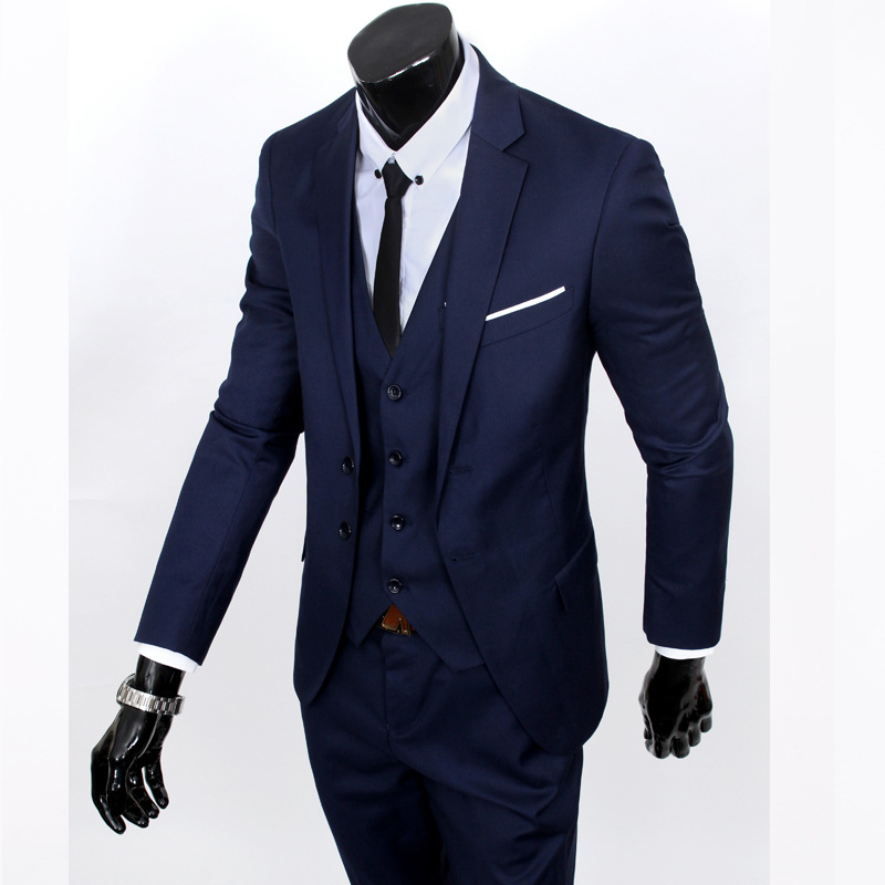 Suit Men's Suit Formal Wear Business Wear Men's Work Young College Students Handsome Korean Slim-fit Three-piece Suit