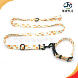 厂家批发宠物用品 万圣节图案扁带牵引绳 狗狗项圈牵引绳套装