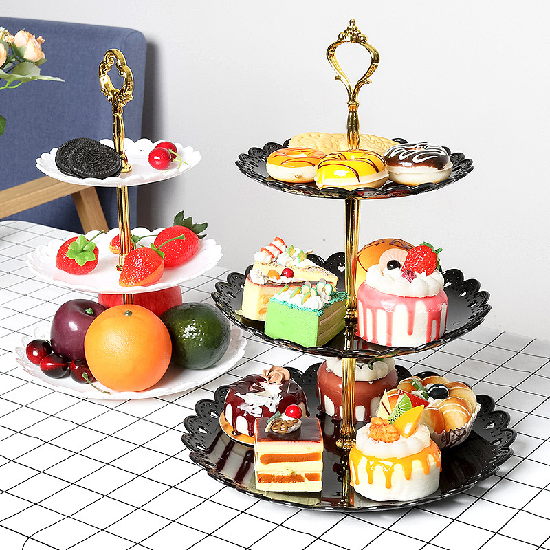 Fruit Plate European Dessert Table Fruit Plate Three-Layer Cake Rack Snack Rack Wedding Party Candy Plate Plastic Dried Fruit Plate