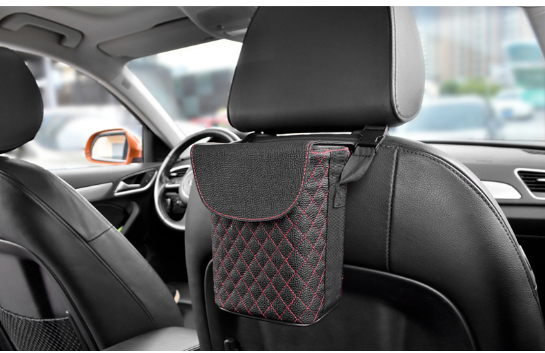 【中国直邮】RAMBLE 车载垃圾桶 13*8*16.5cm 黑色 1件 全革款 悬挂置物盒 多功能收纳箱  