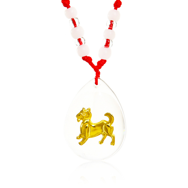 十二生肖透明水滴形狀吊墜本命年吉祥水晶項鏈紅繩紙卡包裝項飾