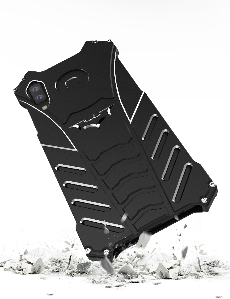 R-Just Batman Shockproof Aluminum Shell Metal Case with Custom Batarang Stent for Samsung Galaxy A9 Star & Samsung Galaxy A9 Star Lite & Samsung Galaxy A8 Star