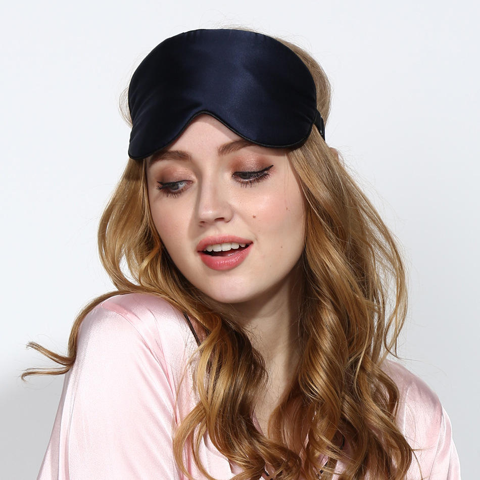 批发外贸真丝眼罩 定制双面纯色桑蚕丝眼罩 黑色遮光睡眠1件代发