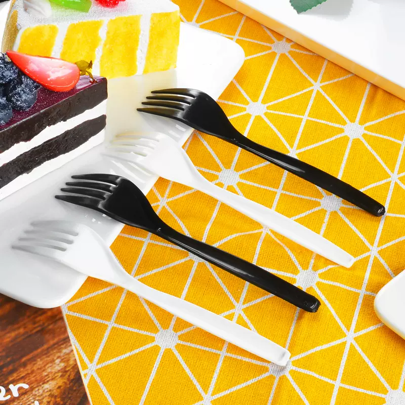 厂家批发一次性塑料刀叉勺 水果蛋糕叉子 PP加厚西餐叉白色