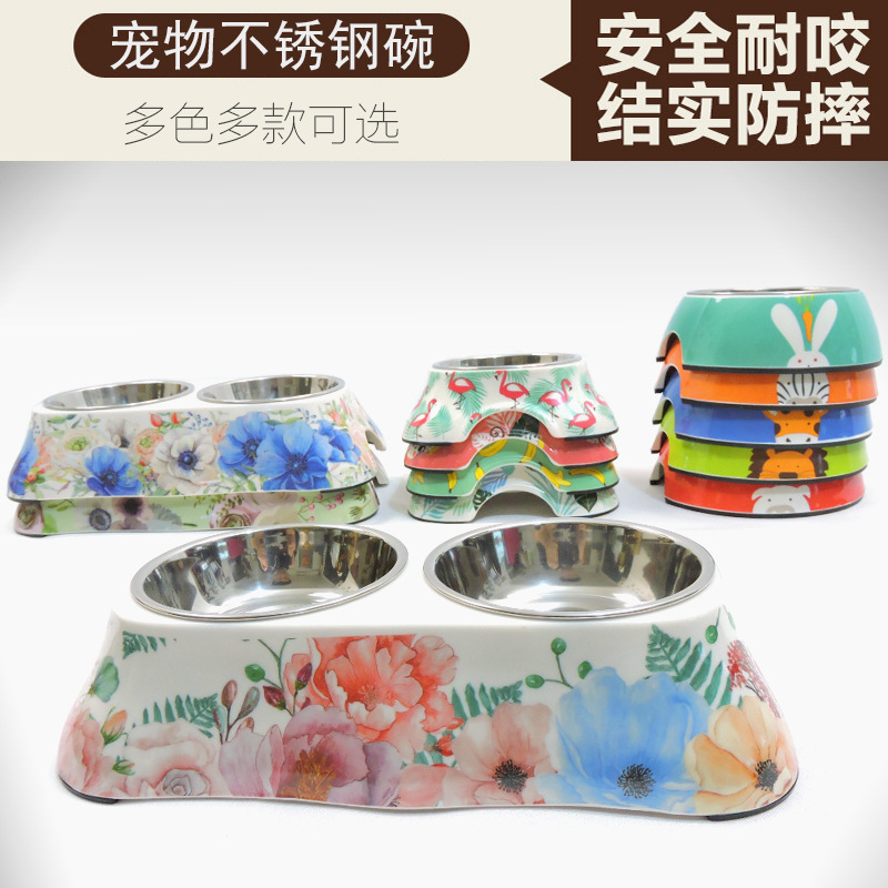 狗饭碗小型犬狗碗狗盆猫食盆狗食盆猫碗双碗单碗猫盆宠物不锈钢碗|ru
