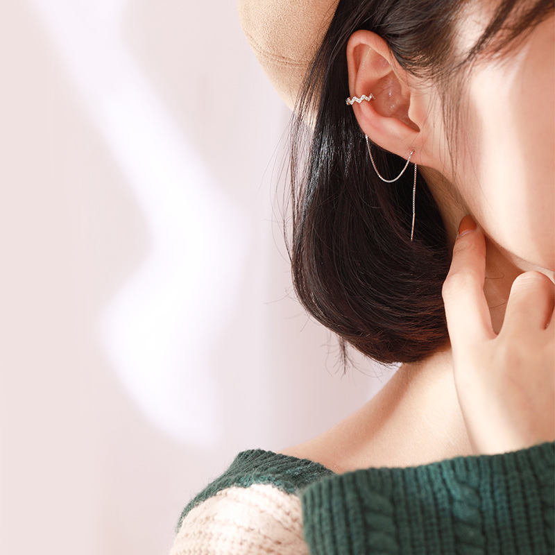 Pendientes de Plata de Ley 925 pendientes de onda elegantes pendientes de Corea del Sur pendientes largos de circón joyería de comercio exterior transfronterizo