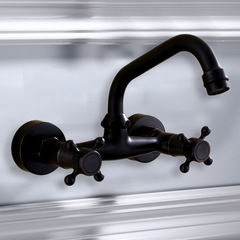 All-copper black European-style antique bathtub hot and cold faucet bathroom hardware wall-mounted balcony 360 rotating faucet