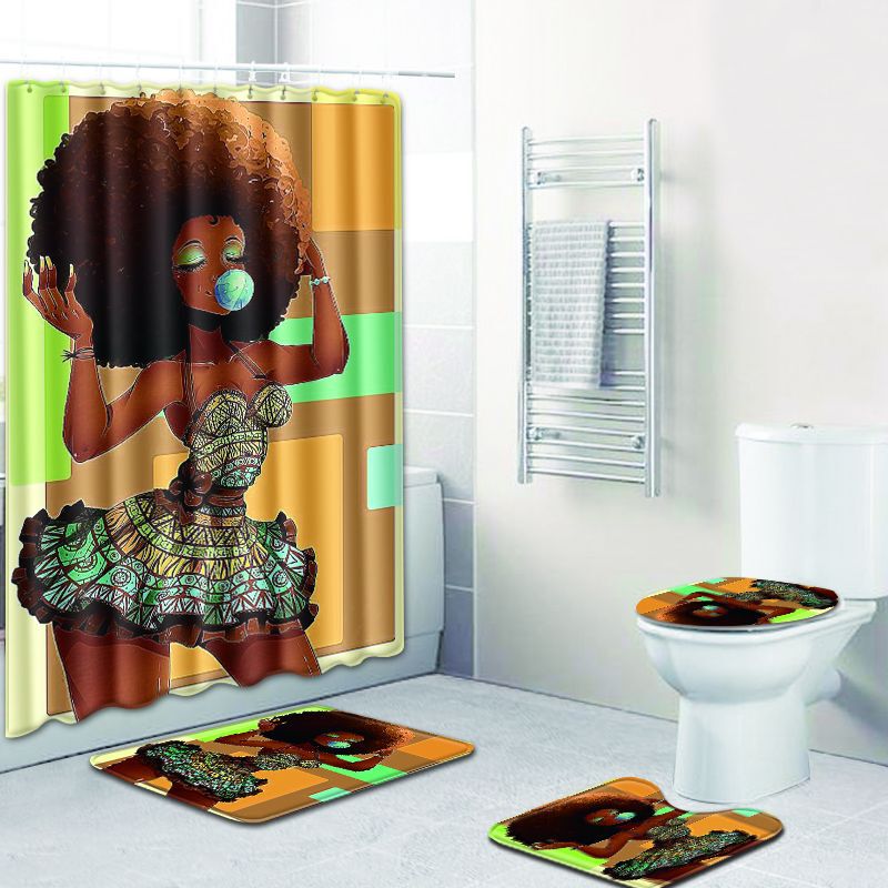 Shower curtain floor mat suit African women cross-border e-commerce hot toilet carpet in stock generation