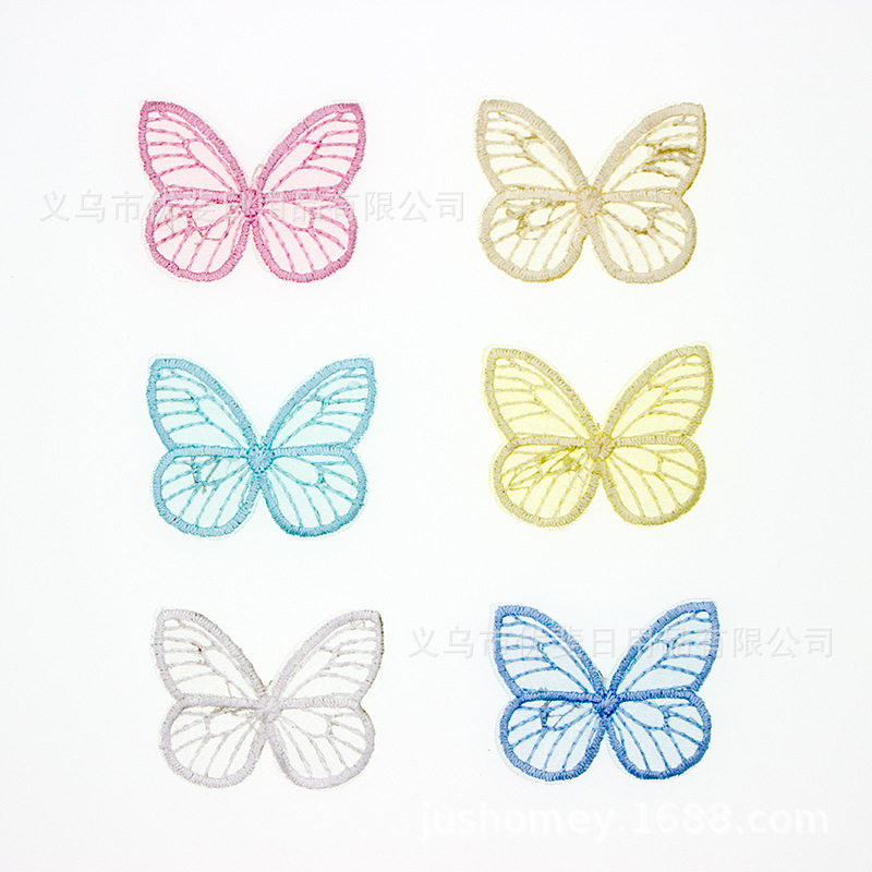 Color embroidered glass yarn butterfly f...