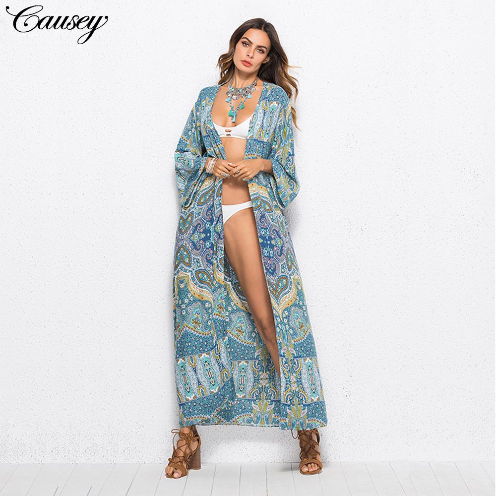 2019外贸速卖通夏季波西米亚海边罩衫长款开衫亚马逊跨境批发女装|ru