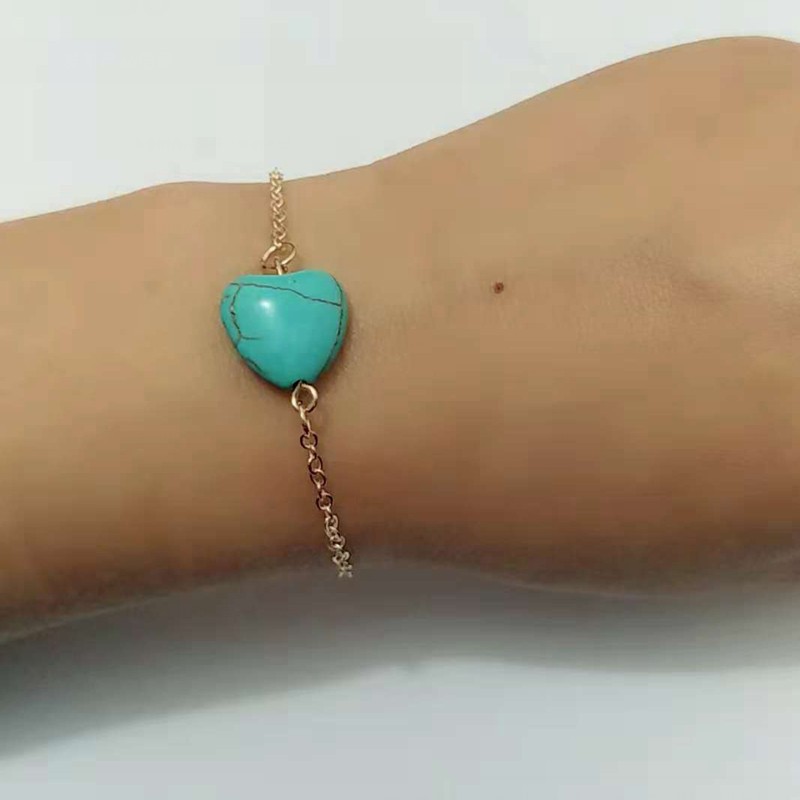 European and American Cross-border Explosions Bracelet for Women Peach Heart Water Drops Turquoise Simple Bracelet Casual Collocation Bracelet