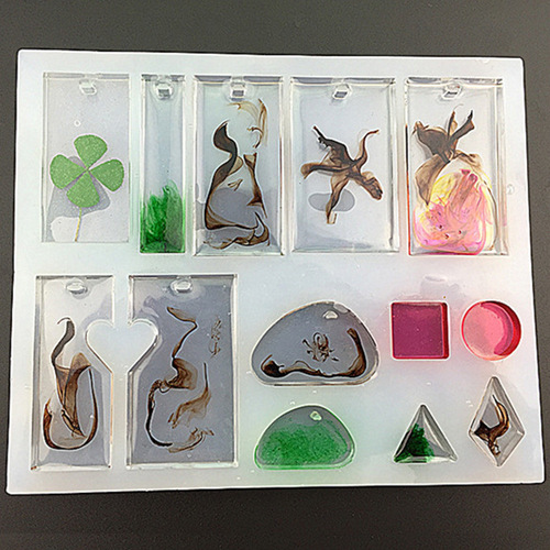 Crystal Epoxy Necklace Pendant Silicone Mold DIY Handmade Jewelry Water Drop Square Oval Puzzle with Hole Mold