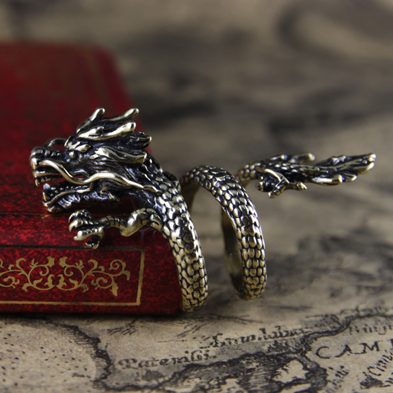 Dragon ring means male opening personality single tide male food pointer female Japanese Hanchai students student retro wind tyrants dragon ring