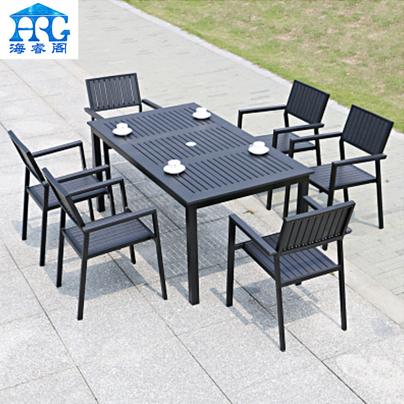 Outdoor casual table chair balcony courtyard balcony chair iron tea shop anti -corrosion wood table chair outdoor plastic wood furniture