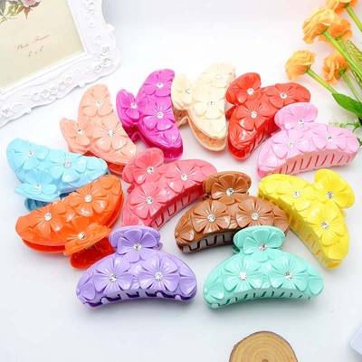 大号9公分带钻花朵抓夹 塑料发夹夏季精品店热销款夹子饰品发饰