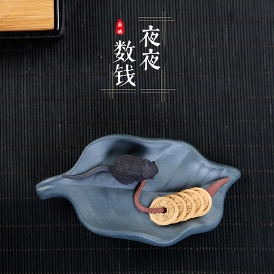 批发宜兴紫砂茶宠茶具配件雕塑 夜夜数钱工艺品茶宠摆件 支持定制|ms