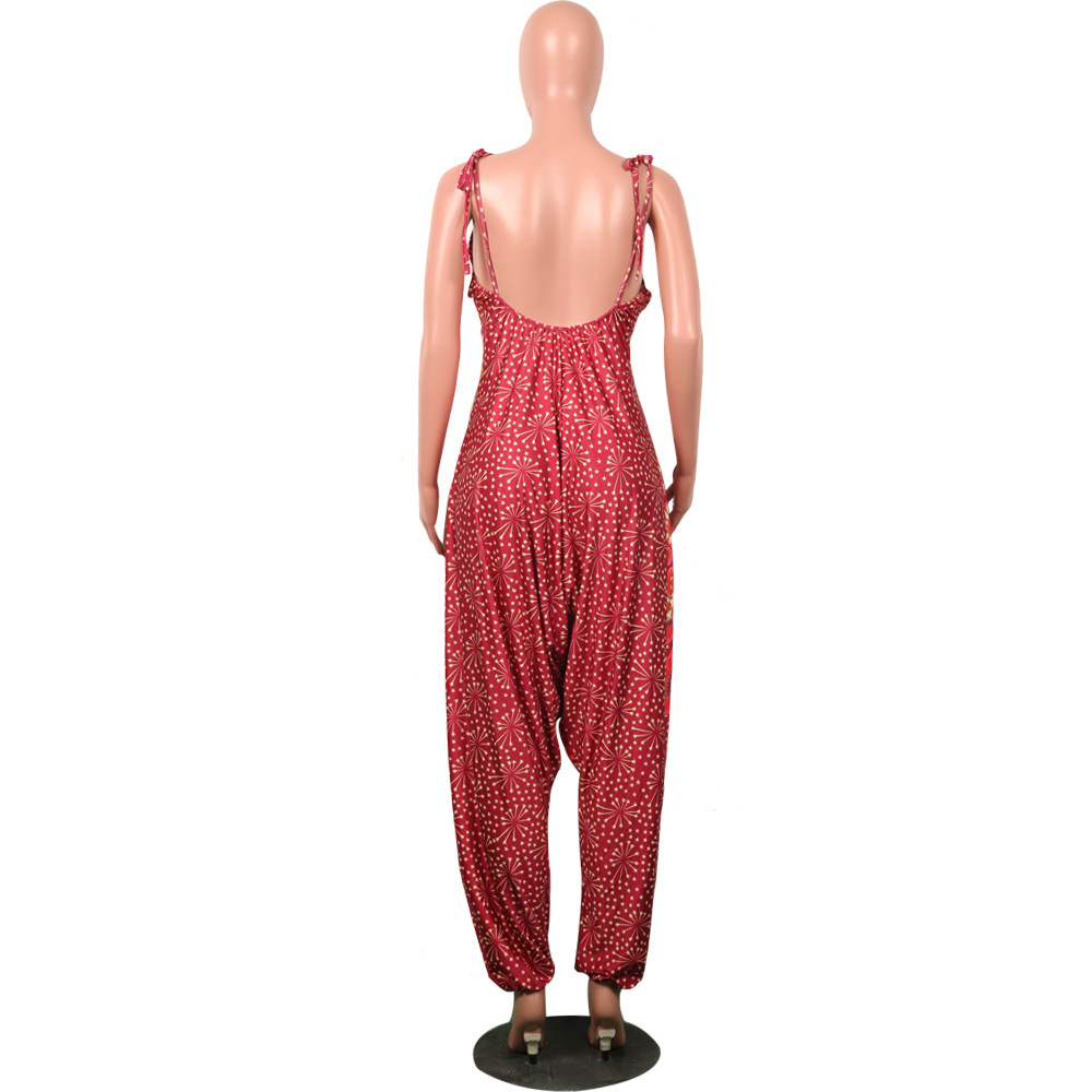 2021 Women Ethnic Haram Style Jumpsuits Rompers Geometric Pattern