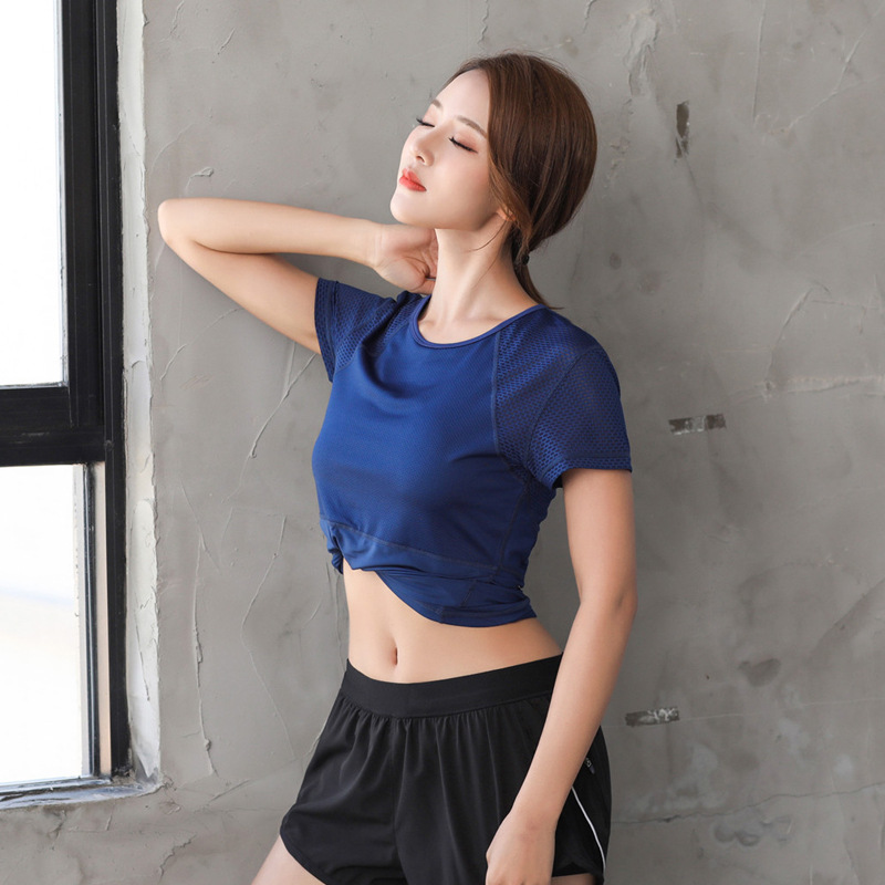2019夏季网孔修身健身衣镂空圆领跑步速干衣瑜伽服运动短袖t恤女