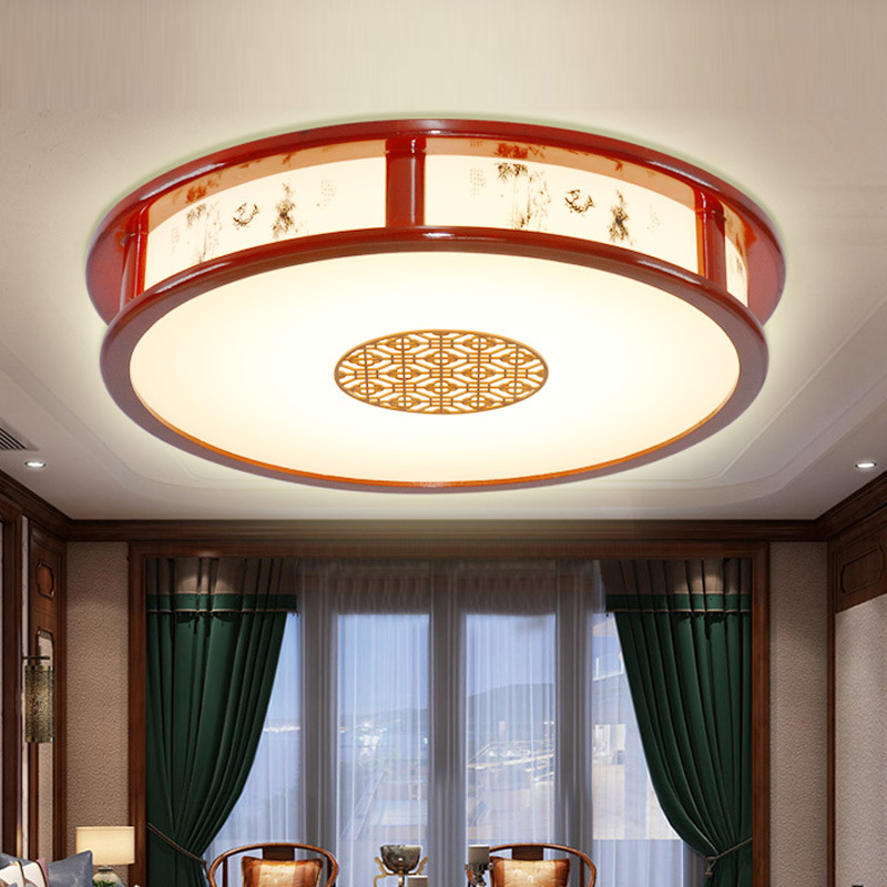 LED中式圆形吸顶灯客厅卧室亚克力书房实木中国风仿古亚克力灯饰