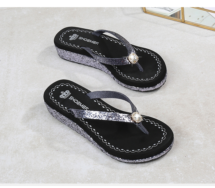 Frau Lässig Einfarbig Pailletten Strass Runder Zeh Flip-Flops display picture 15