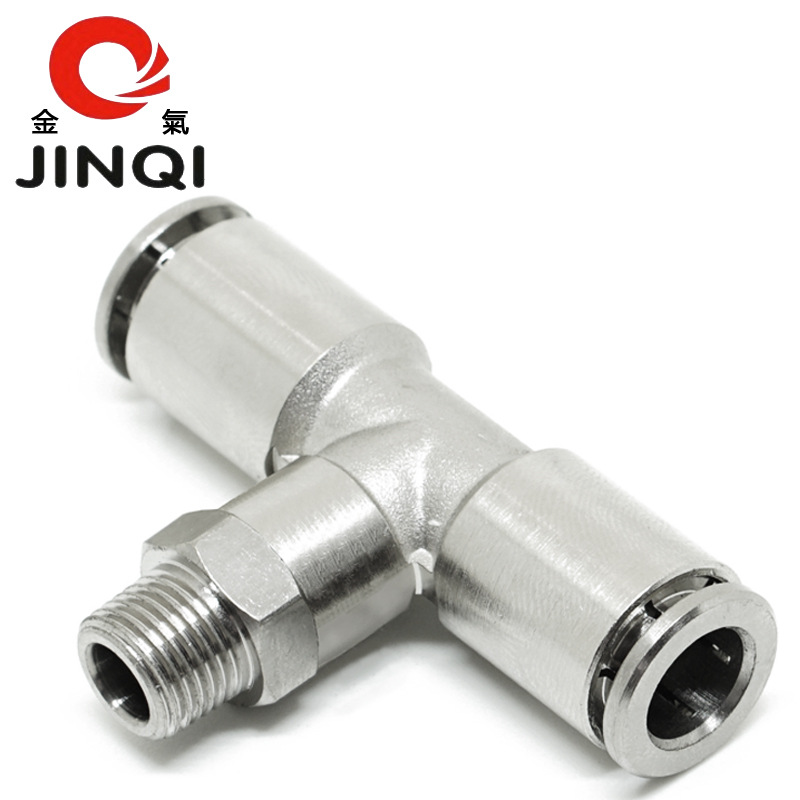 金气PB8-2外G螺纹6-1三通10-3快速插4-M5铜镀镍12-4气动金属接头