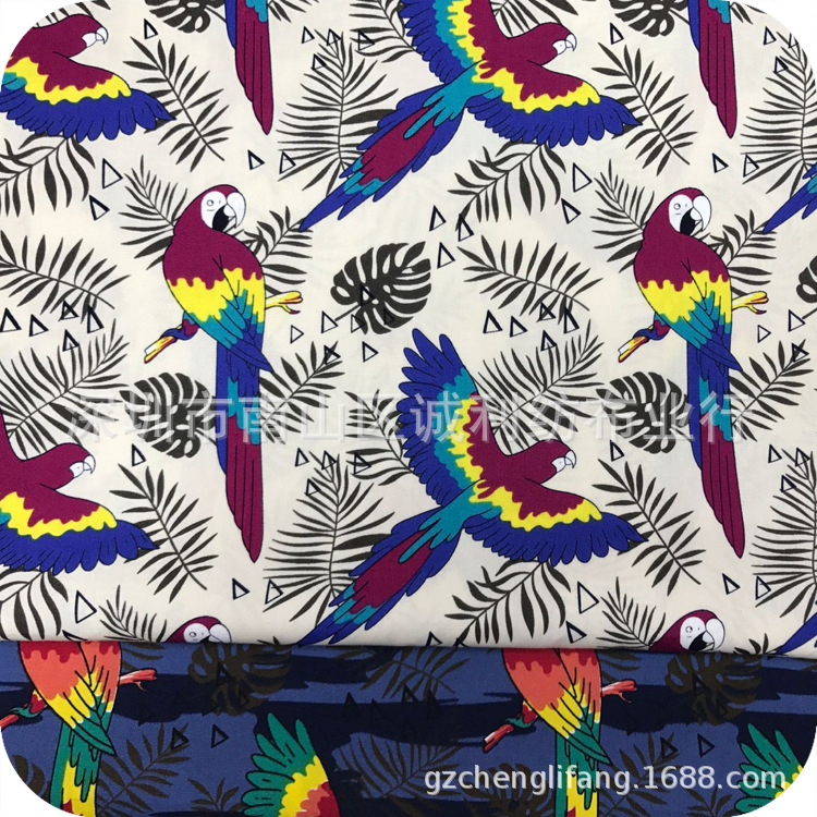 全棉平纹府绸印花 欧美连衣裙印花面料 夏衬衫印花布 动物大鹦鹉