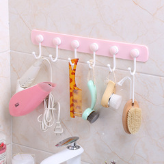 Simple single-row six-chain hooks, kitchen and bathroom adhesive 360° rotating hooks, waterproof and dry use six-chain hooks