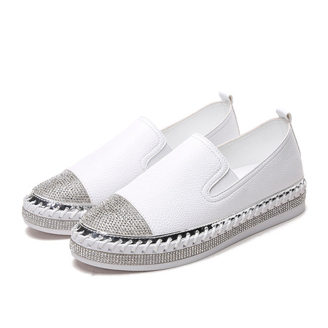Giày nữ mùa xuân mới 2018 Phiên bản Hàn Quốc của giày đơn học sinh thời trang mũi kim cương trắng Giày đế bằng đế bằng Giày đế bệt nữ