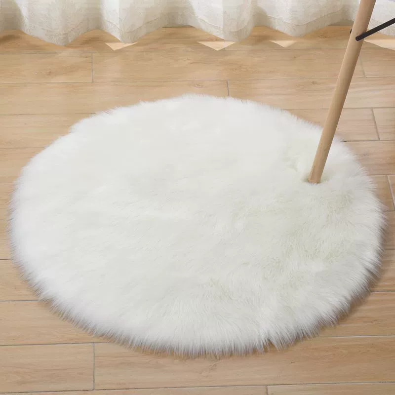 Round Australian sheepskin rug, plush long‑pile, multiple sizes 30–180 cm, soft floor mat