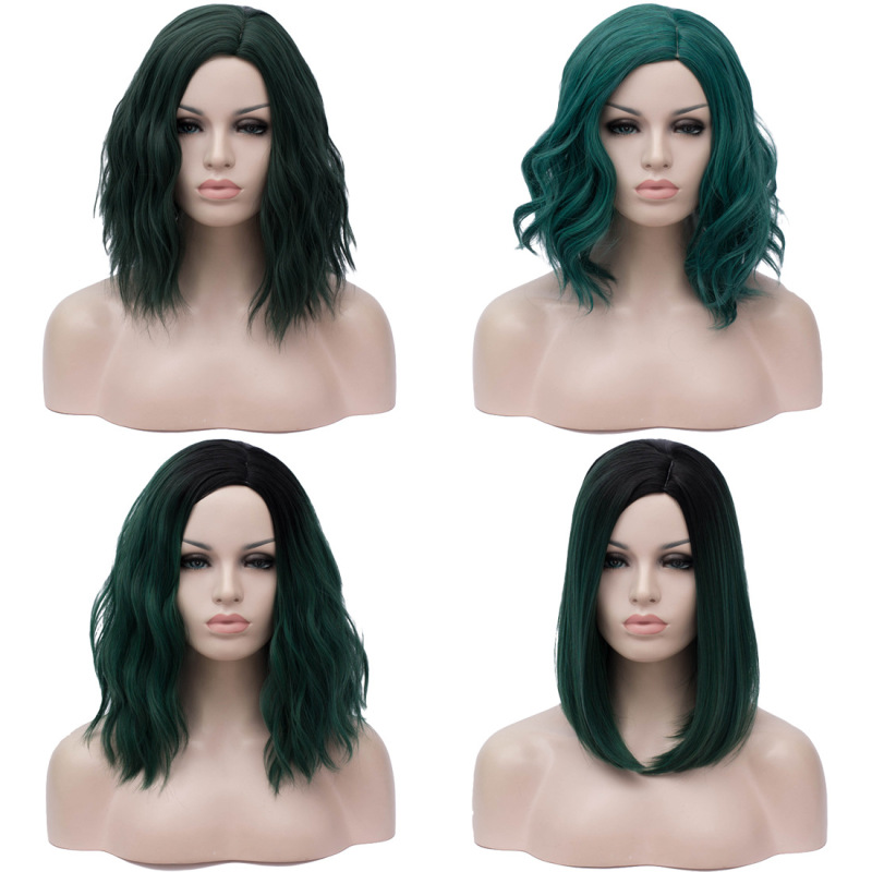 Europe and the United States fashion wig Polaris little sister dark green short curly hair factory direct a large number of spot
