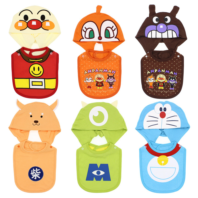 面包超人口水巾儿童小孩棉围嘴立体卡通连帽可拆卸吃饭婴儿围兜