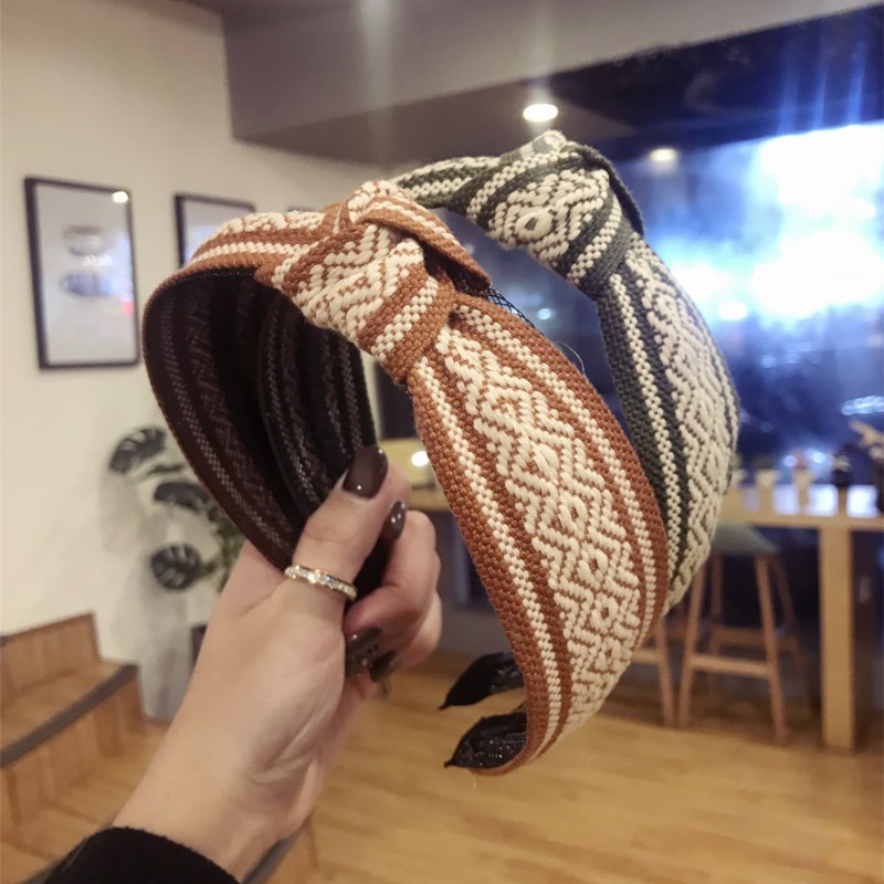 Estilo étnico tejido anudado arco adulto ancho diadema hembra Corea del Sur accesorios para el cabello otoño e invierno nuevo pelo presionando tela diadema