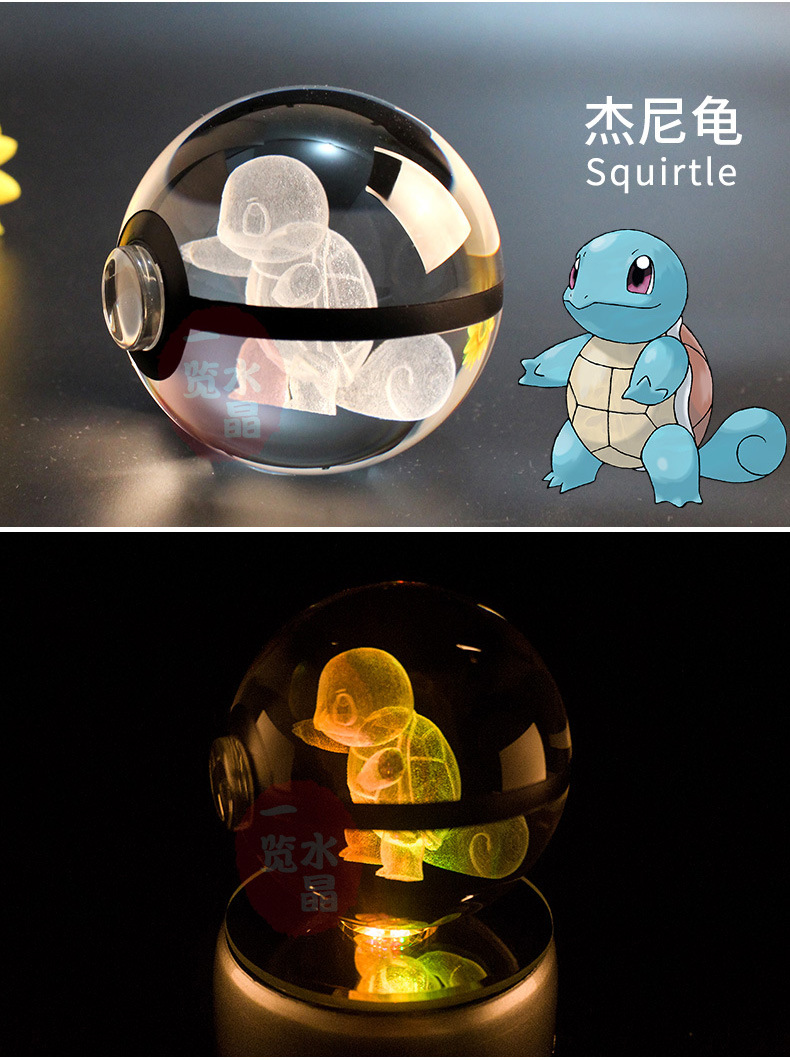 Anime Pokemon 3D Crystal Ball Toys Pikachu Eeevee Mew Piplup LED Light Anime Figurine Pokeball Kids Toy ANIME GIFT Collectable