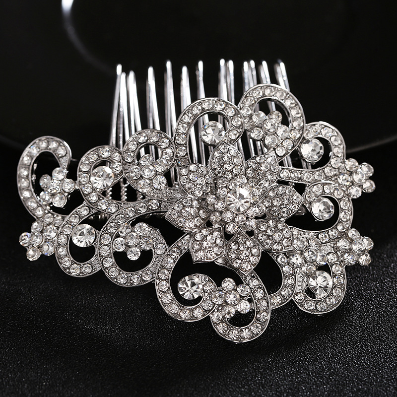 Bridal Dress Insert Comb Comb Accessories Alloy Flower Rhinestone Multi-tooth Insert Comb display picture 4