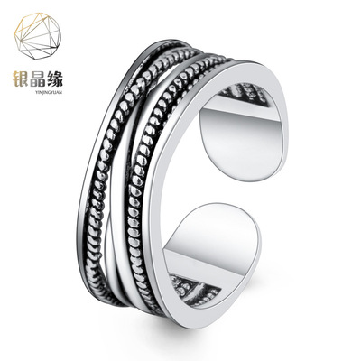 日韩风创意镀银多层缠绕麻网红款单身尾戒女食指个性指环ins饰品|ru