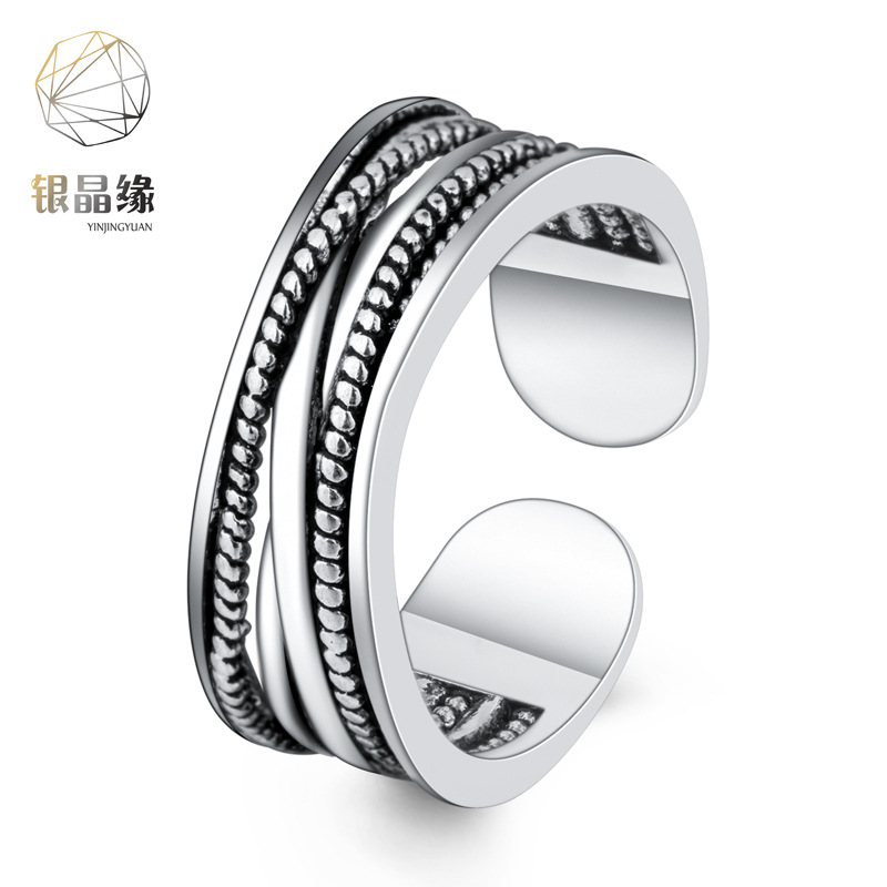 日韩风创意镀银多层缠绕麻网红款单身尾戒女食指个性指环ins饰品|ru