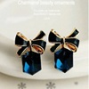 Cute crystal, earrings with bow, fashionable universal zirconium, Korean style