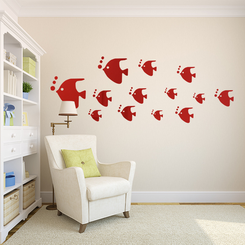 Creative Home Small Fish DIY Background Decoration Mirror Personalized Living Room Bedroom 3D Stereo Wall Sticker_voghion.com