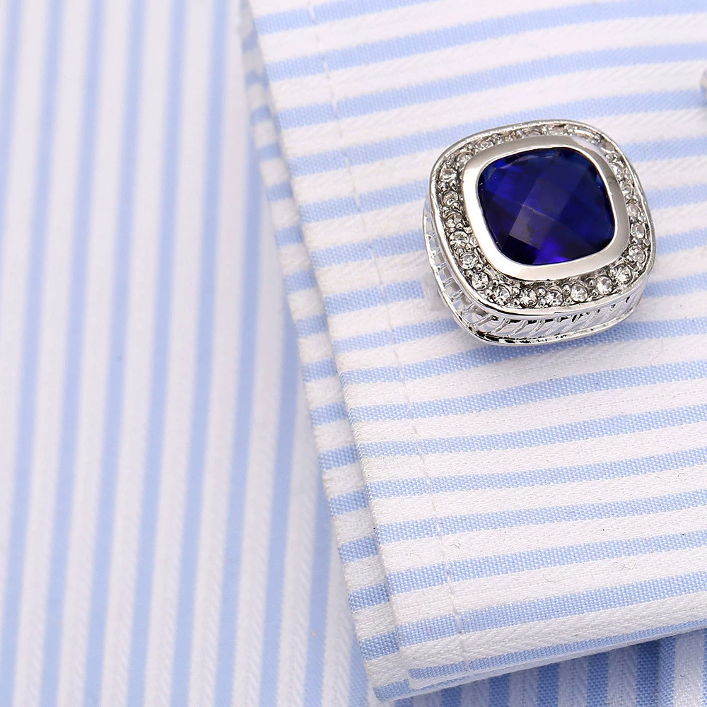 French shirt cufflinks, blue crystal cufflinks, wedding dress cuff buttons, suit buttons Cufflinks 118