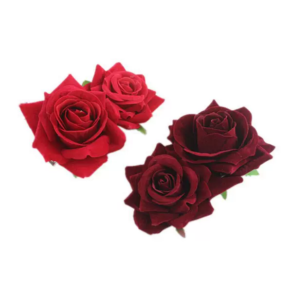 Cross-border New Red Flower Edge Clip New Bridesmaid Hair Plate Headwear Double Flannel Rose Hairpin