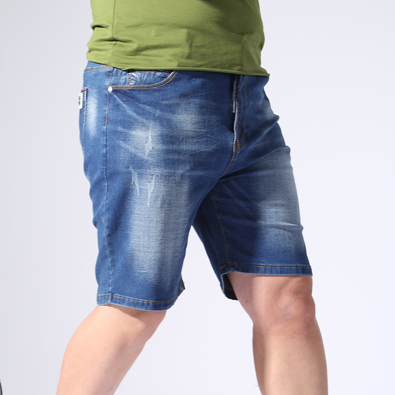 Summer Elastic Waist Denim Shorts Men's Five-point Pants Large Size High Stretch Plus Size Fat Plus Size Fat Thin Five-point Pants
