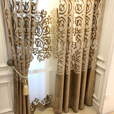 特價別墅客廳陽台簡歐高檔絨布激光繡花窗簾布 柯橋窗紗成品定制