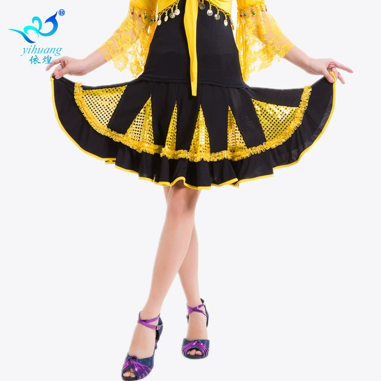 Юбка для латиноамериканских танцев, короткая юбка с пайетками, тренировочная юбка, костюм для выступлений, юбка для бальных танцев, костюм для командных выступлений