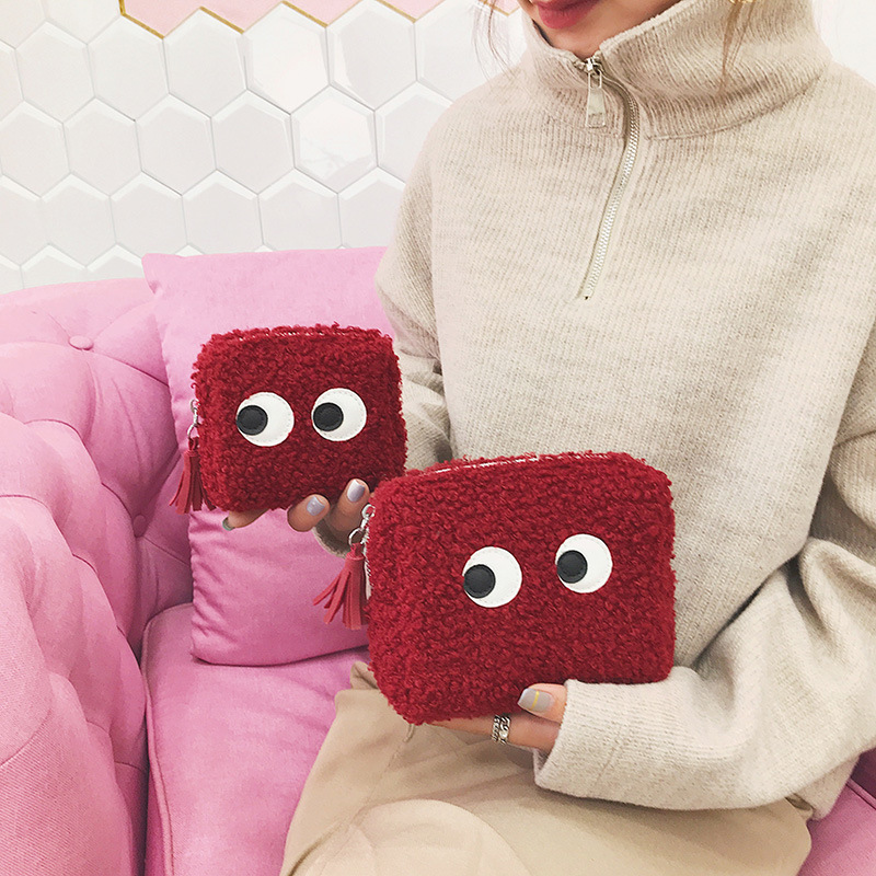 厂家直销2018秋冬新款毛绒化妆包羊羔毛大容量便携化妆袋随身便携