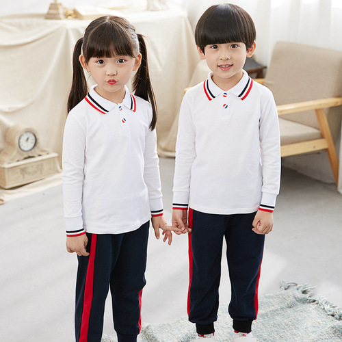 Preschool uniform set of three for spring and autumn, long-sleeved primary school student school uniform, children's class uniform, British style, single T-shirt, drop shipping