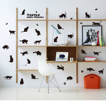 黑色猫咪贴纸可移除卧室玄关书架楼道电视书房背景装饰壁纸SK6036